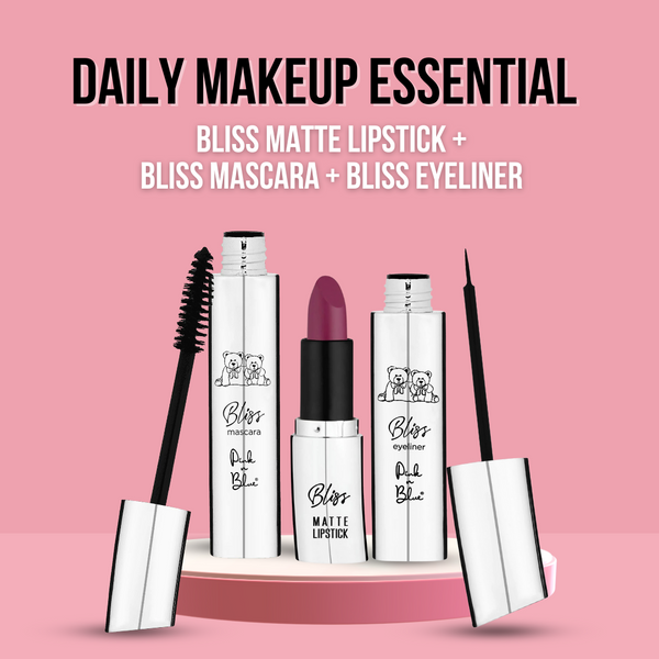 PINK N BLUE | Bliss Beauty Essentials Combo | Matte Lipstick | Mascara  12ml | Eyeliner