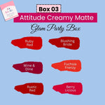 PINK N BLUE | Attitude Mini Matte Lipstick Box - Collection of 6 Different Shades | Non-Transferable | Kiss-Proof & Smudge-Proof Formula for Long-Lasting Wear & Confident Lips |