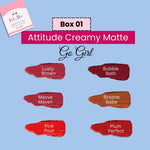 PINK N BLUE | Attitude Mini Matte Lipstick Box - Collection of 6 Different Shades | Non-Transferable | Kiss-Proof & Smudge-Proof Formula for Long-Lasting Wear & Confident Lips |